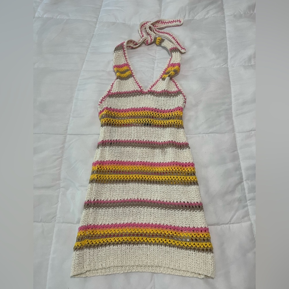 Forever 21 Striped Crotchet Halter Dress/ Cover Up